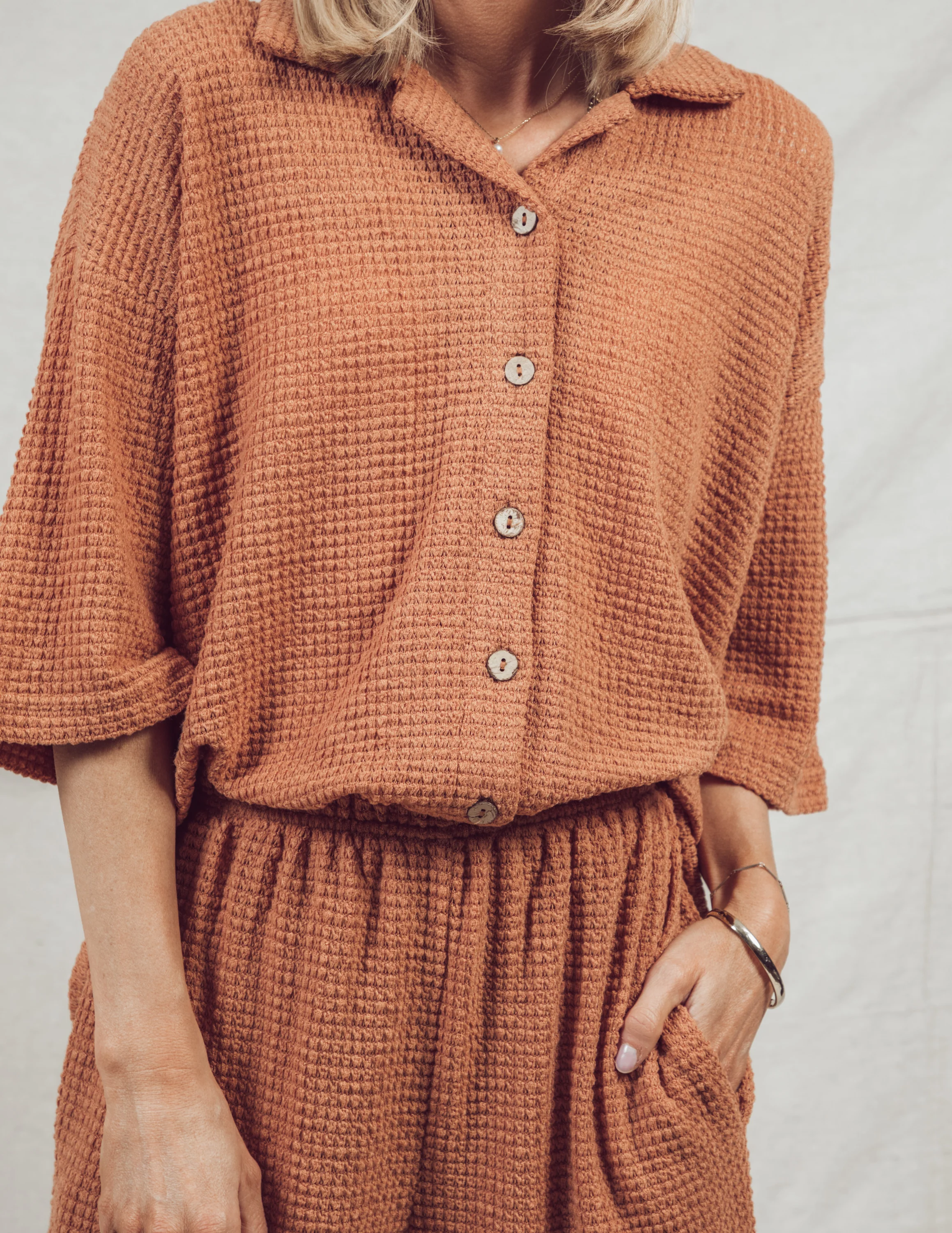 Lina Waffle Knit Button Down Top - Image 3
