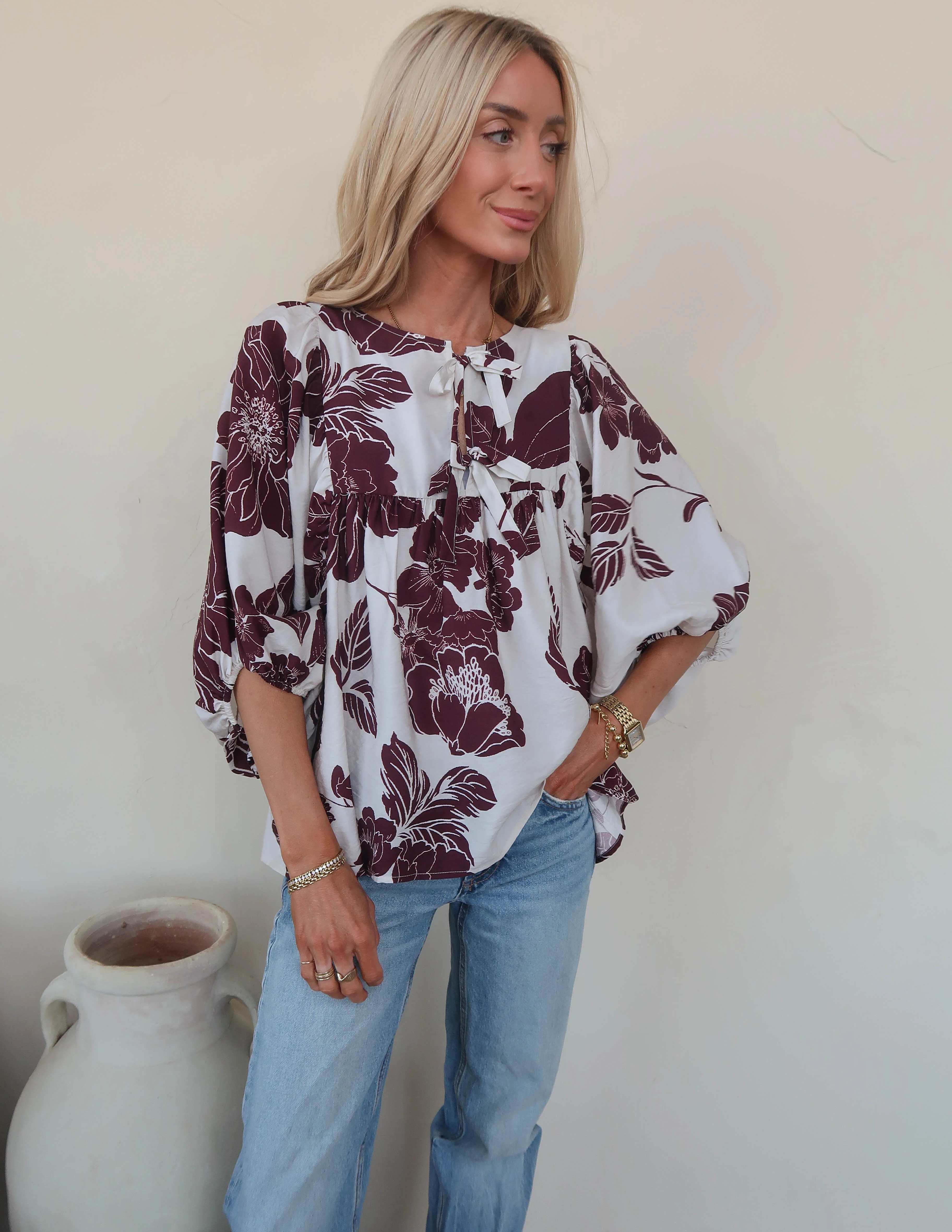 Mocha Bloom Blouse - Image 2