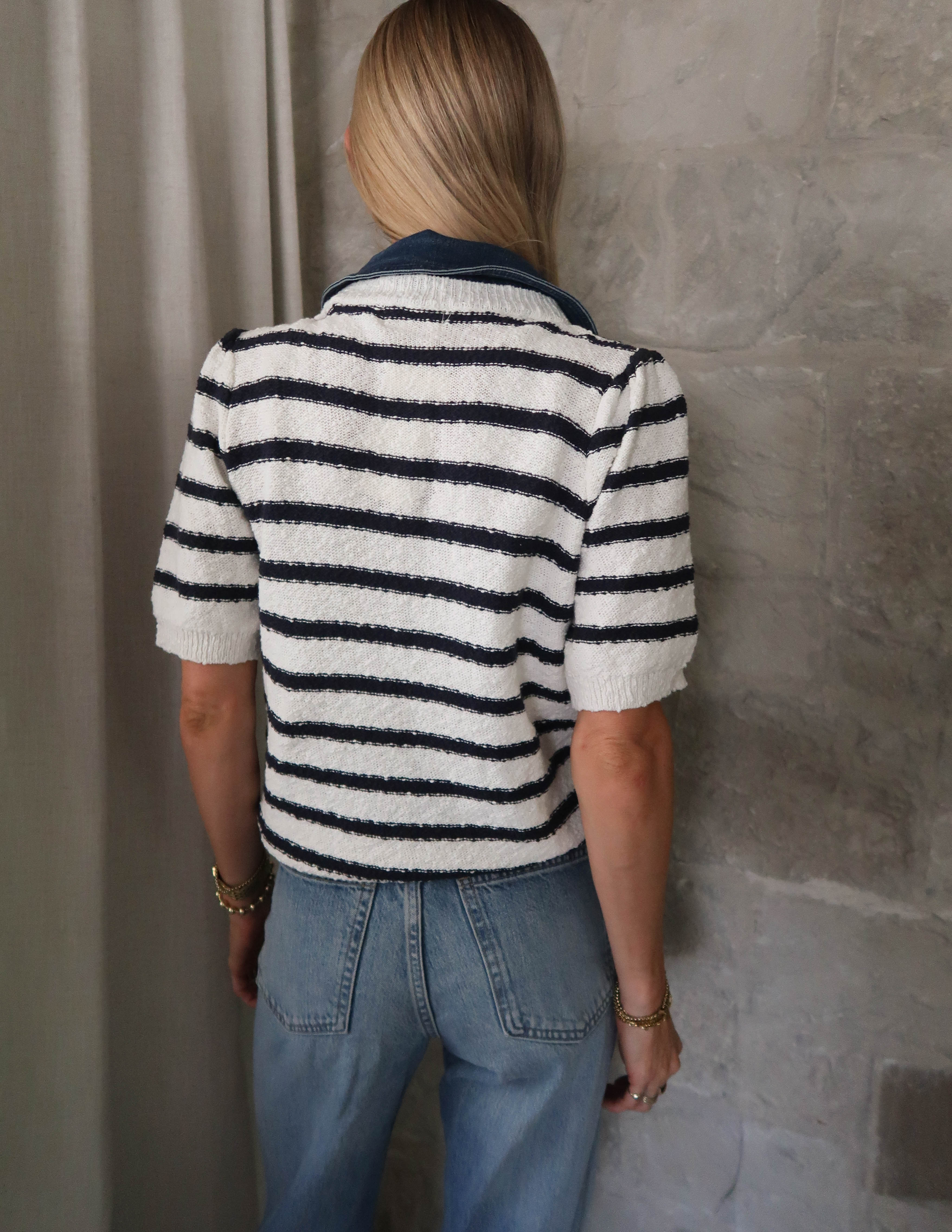 Newport Stripe Denim Polo Top - Image 4